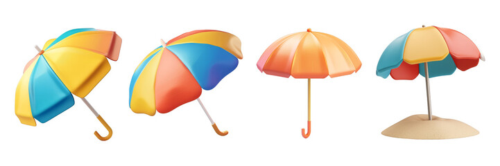 Poster - PNG beach umbrella 3d icons and objects collection, in cartoon style minimal on transparent, white background, isolate