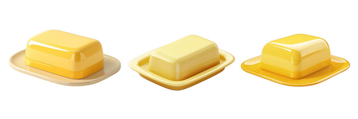 PNG butter dish 3d icons and objects collection, in cartoon style minimal on transparent, white background, isolate