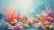 Vibrant Underwater Coral Reef, Impressionist Ocean Life, Aquatic Ecosystem Art