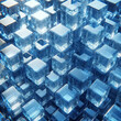 3D render of glowing blue cubes in a grid arrangement.