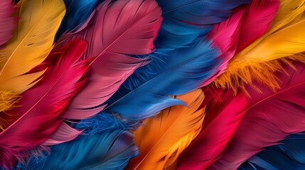 Wall Mural - Vibrant tapestry of feathers in warm and cool tones for creative backgrounds