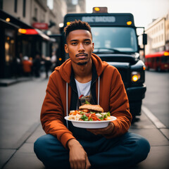 Wall Mural - person eating burger