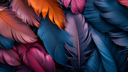 Wall Mural - Vibrant tapestry of feathers in warm and cool tones for creative backgrounds