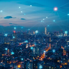 Aufkleber - City scape and network icon connection concept