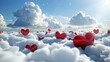 lots of 3d heart sunny white cloudy background