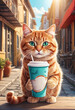 ginger cat and coffee
