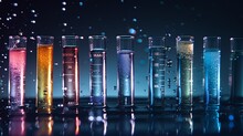 A Series Of Test Tubes Containing Different Substances Being Immersed In A Solution, Illustrating The Varying Rates And Degrees Of Dissolution In Chemical Reactions.