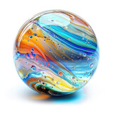 Fototapeta Góry - 3d glass marble ball with coloredl pattern inside, shiny crystal sphere