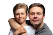 Portrait of happy father and son isolated on a white background