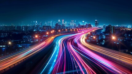 Aufkleber - Smart city with speed line glowing light trail surround the city. big data connection technology concept