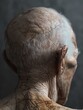 Explore the intricate details of aging through a digital CG 3D illustration of a rear view subject, emphasizing the complexity of wrinkles and texture with photorealistic precision