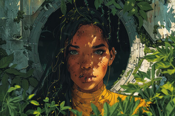 Leinwandbilder - A digital comic book following the adventures of endemic species navigating a futuristic world shaped by digital networks and technology,