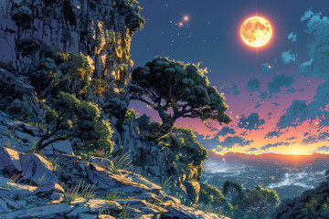 Leinwandbilder - A digital comic book following the adventures of endemic species navigating a futuristic world shaped by digital networks and technology,