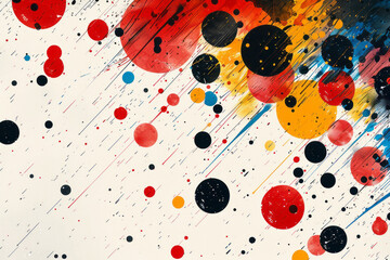 Aufkleber - A playful abstract design using scattered vector dots and lines in bright, primary colors,
