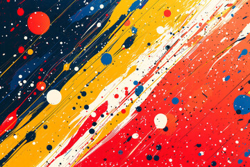 Poster - A playful abstract design using scattered vector dots and lines in bright, primary colors,