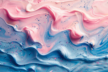 Aufkleber - A whimsical abstract piece with curving vector strokes and splatters in soft pinks and blues, creating a dreamy atmosphere,