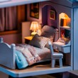 Miniature toy doll room neat cute cozy neat blue bedroom