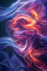 Fototapete - A serene abstract composition using soft, undulating vector lines in a gradient from purple to blue,