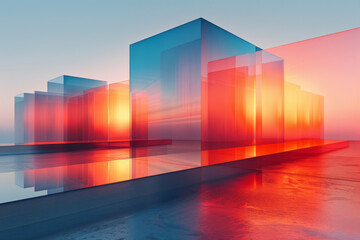 Poster - A design that uses color gradients and geometric shapes to create a 3D effect on a flat surface,