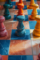 Poster - A checkerboard with subtle color variations that create the illusion of bulging,