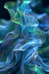 Aufkleber - A series of abstract neon waves in electric blue and bright green, perfect for a dynamic wallpaper,