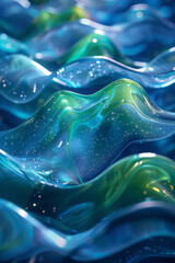 Sticker - A series of abstract neon waves in electric blue and bright green, perfect for a dynamic wallpaper,