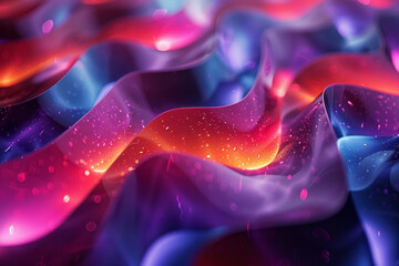 Fototapete - A neon abstract pattern made of interlocking shapes and pulsating colors,