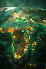 Poster - An interactive map visualization of internet usage rates across different continents, highlighted with varying shades of green,