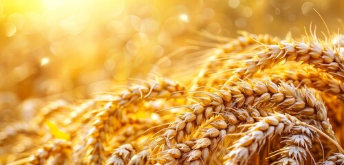 Poster - Golden wheat field with ripe grains bathed in warm sunlight.