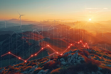 Poster - A set of minimalist line graphs showing the trends in renewable energy adoption, with clean, sharp lines,