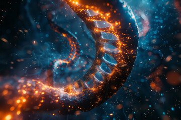 Poster - An artistic rendition of genetic data, with DNA strands represented as spiraling color bands,