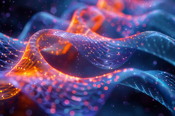 Poster - An artistic rendition of genetic data, with DNA strands represented as spiraling color bands,