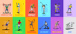 Set of sport players in different activities. Trendy doodle art and abstract cartoon character