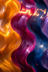 Fototapete - A design where thin, wavy stripes overlap in a seamless transition from yellows to vibrant violets,
