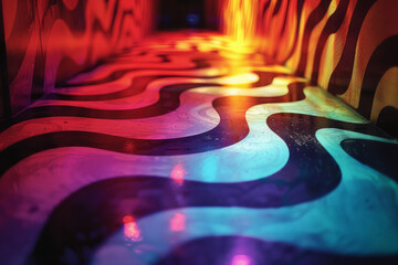 Aufkleber - A psychedelic pattern with stripes that appear to pulse and breathe, shifting through a spectrum of hot colors,
