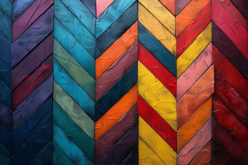 Fototapete - A vibrant design with zigzagging stripes in a spectrum of rainbow colors, creating a lively rhythm,