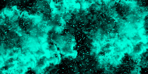 Aufkleber - Abstract dynamic particles with soft Blue clouds on dark background. Defocused Lights and Dust Particles. Watercolor wash aqua painted texture grungy design.