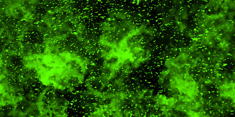 Aufkleber - Abstract dynamic particles with soft Green clouds on dark background. Defocused Lights and Dust Particles. Watercolor wash aqua painted texture grungy design.
