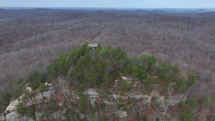 Wall Mural - drone view abandoned fire tower