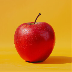 Wall Mural - Red apple on a bright yellow background-Enhanced