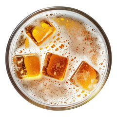 Wall Mural - Glass of beer with cubes top view isolated on transparent background Remove png, Clipping Path, pen tool