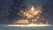 Enchanting Snowy Night Scene with Illuminated Onion-Domed Church in Charming Winter Cityscape