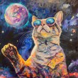 Astronaut cat wearing sunglasses in space