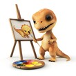 Adorable Prehistoric Painter Baby Dinosaur Creatively Expressing Itself with Paintbrush and Palette