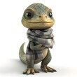 Adorable Baby Dinosaur in Cozy Knitted Scarf Ready for Chilly Weather