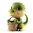 Baby Dinosaur Pretending to Have a Picnic in a Basket