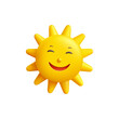 The sun is smiling, 3D. Happy yellow sun, laughing face emoji. Fun icon for design concepts, fun, weather, mood, and childhood. Vector