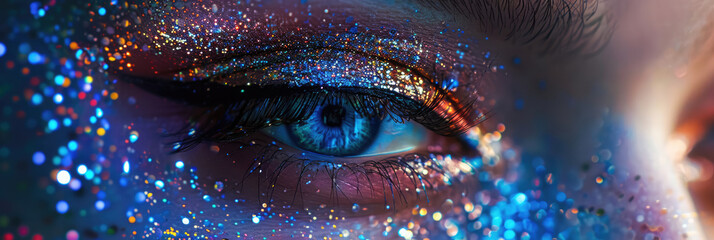 Wall Mural - Background with eye with glitter effects make-up