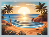 Fototapeta Tulipany - Summer time fun concept. Creative background of landscape, panorama of sea and beach. Summer sale