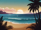Fototapeta Tulipany - Summer time fun concept. Creative background of landscape, panorama of sea and beach. Summer sale
